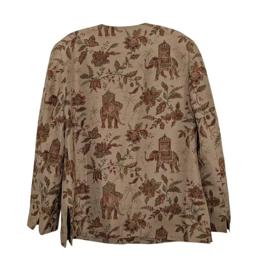 Talbots 100% Silk Elephant Floral Blazer Womens Size 10 Beige Lightweight Jacket